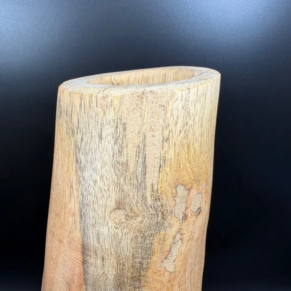 West Elm Log Vase Vessel Natural Wood Decorative Sculptural Vessel 11.5